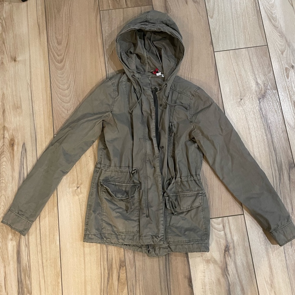 H&M Khaki Green Military Style Hooded Jacket - Size 8